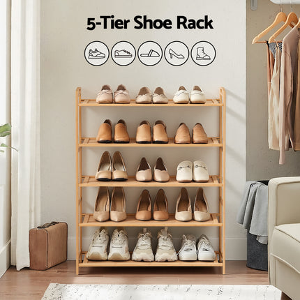 Artiss 5 Tier Shoe Rack Bamboo Storage Organiser Pine.