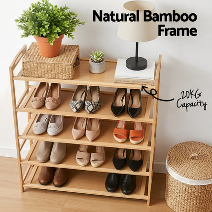 Artiss 5 Tier Shoe Rack Bamboo Storage Organiser Pine.