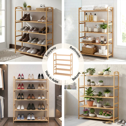 Artiss 5 Tier Shoe Rack Bamboo Storage Organiser Pine.
