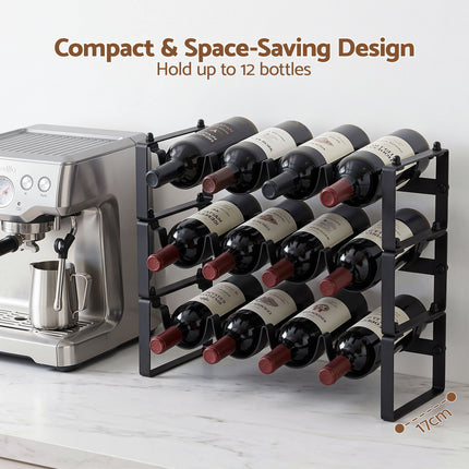 Artiss 3-Tier Wine Rack Metal Freestanding 12 Bottles Modular Countertop Wine Display Shelf Black