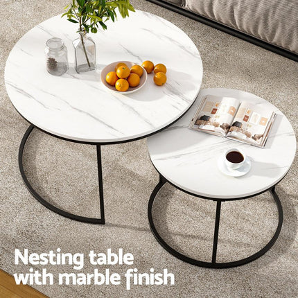 Artiss Nesting Coffee Table Set of 2 Marble Effect.