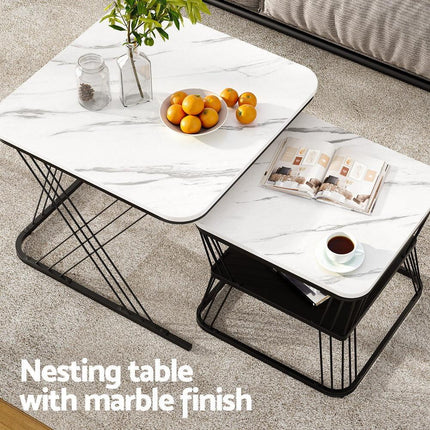 Artiss Nesting Coffee Table Set of 2 Marble Effect.