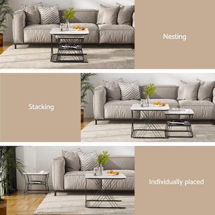Artiss Nesting Coffee Table Set of 2 Marble Effect.