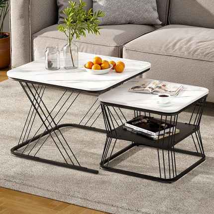 Artiss Nesting Coffee Table Set of 2 Marble Effect.