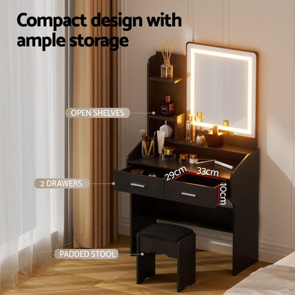 Artiss Dressing Table Set Stool Led Black.
