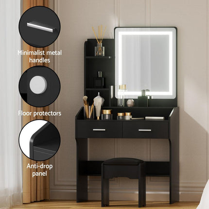 Artiss Dressing Table Set Stool Led Black.