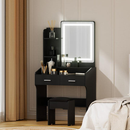 Artiss Dressing Table Set Stool Led Black.