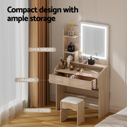 Artiss Dressing Table Set Stool Led Wood.