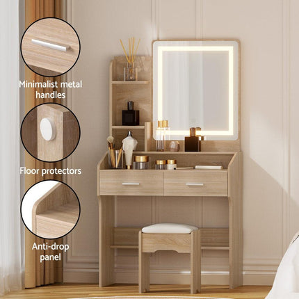 Artiss Dressing Table Set Stool Led Wood.