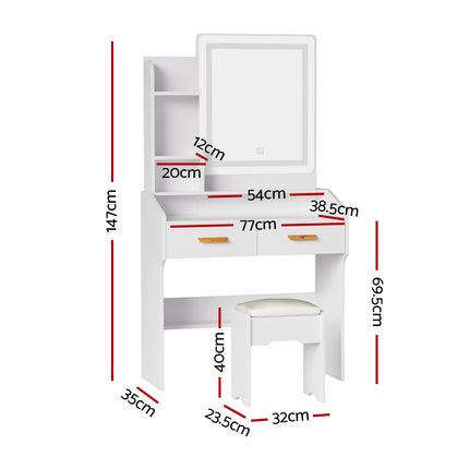 Artiss Dressing Table Set Stool Led White Doria.