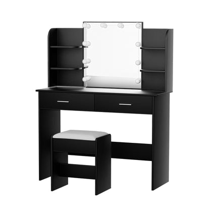 Artiss Dressing Table Set Stool 10 Led Bulbs Black Dulcea.