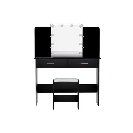 Artiss Dressing Table Set Stool 10 Led Bulbs Black Dulcea.