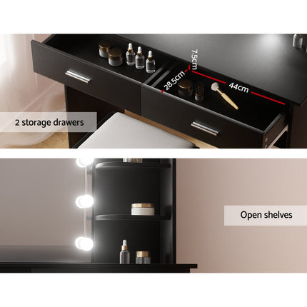 Artiss Dressing Table Set Stool 10 Led Bulbs Black Dulcea.