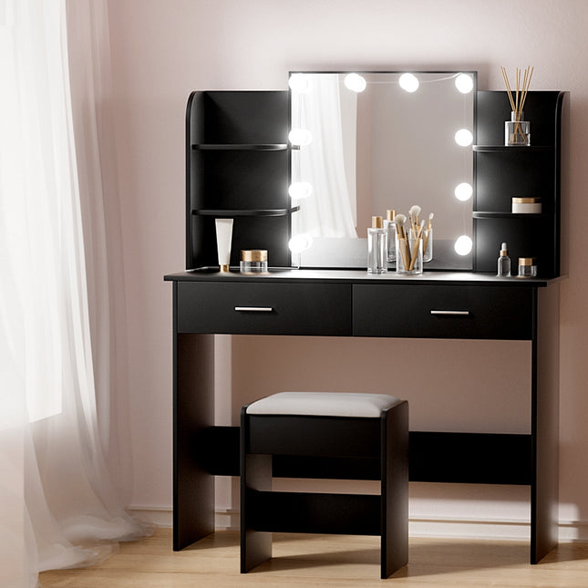 Artiss Dressing Table Set Stool 10 Led Bulbs Black Dulcea.