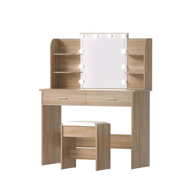 Artiss Dressing Table Set Stool 10 Led Bulbs Wood.