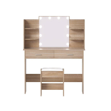 Artiss Dressing Table Set Stool 10 Led Bulbs Wood.