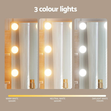 Artiss Dressing Table Set Stool 10 Led Bulbs Wood.