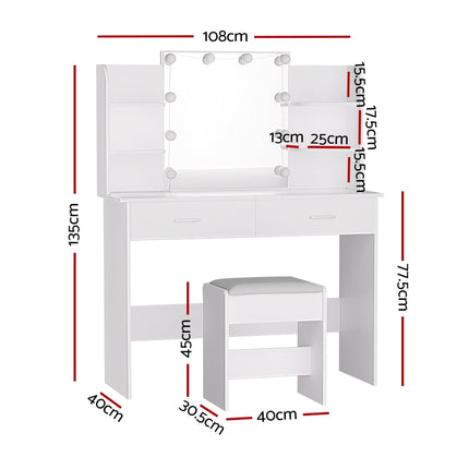 Artiss Dressing Table Set Stool 10 Led Bulbs White Dulcea.