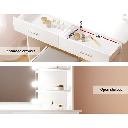 Artiss Dressing Table Set Stool 10 Led Bulbs White Dulcea.