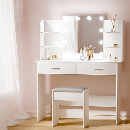 Artiss Dressing Table Set Stool 10 Led Bulbs White Dulcea.