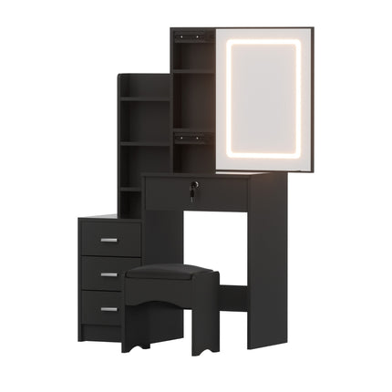 Artiss Dressing Table Vanity Desk Set Stool Led Black.