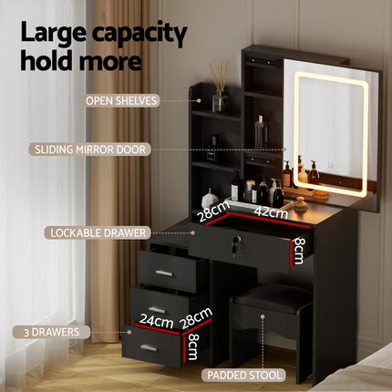 Artiss Dressing Table Vanity Desk Set Stool Led Black.