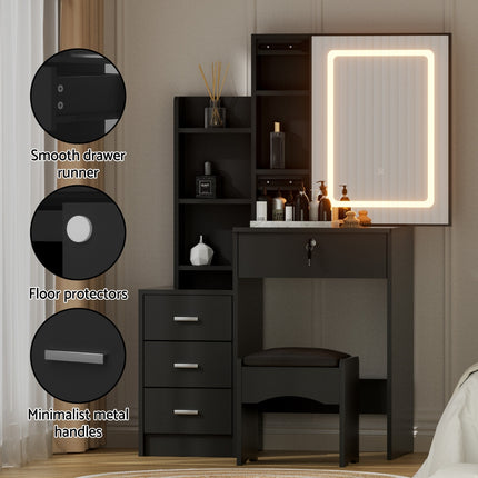 Artiss Dressing Table Vanity Desk Set Stool Led Black.