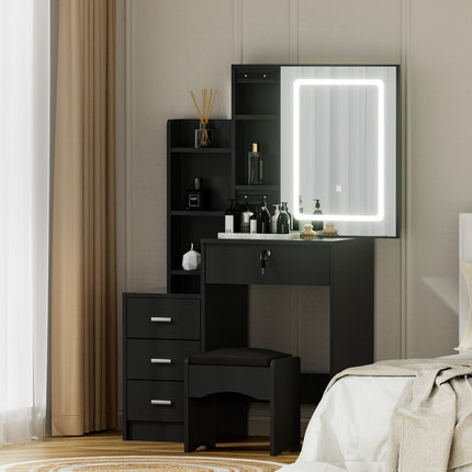 Artiss Dressing Table Vanity Desk Set Stool Led Black.
