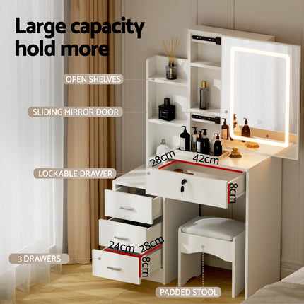 Artiss Dressing Table Vanity Desk Set Stool Led White.