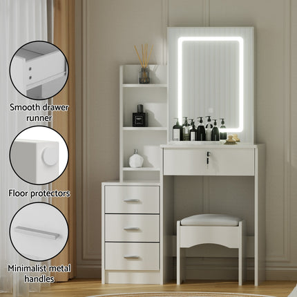 Artiss Dressing Table Vanity Desk Set Stool Led White.
