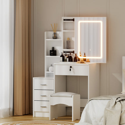 Artiss Dressing Table Vanity Desk Set Stool Led White.