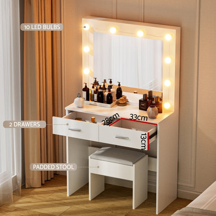 Artiss Dressing Table Vanity Desk Set Stool 10 Led Bulbs White.