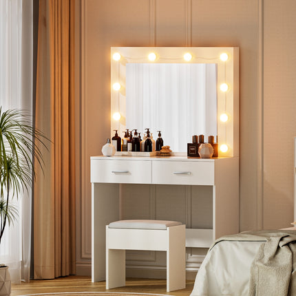 Artiss Dressing Table Vanity Desk Set Stool 10 Led Bulbs White.