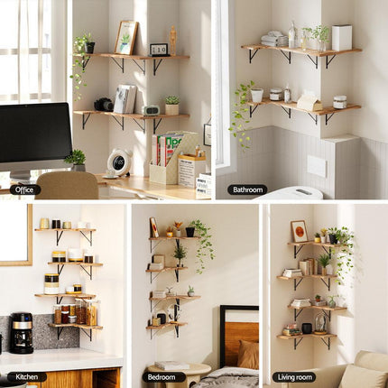 Artiss Floating Wall Shelf Corner Shelves Set of 4 Wood.