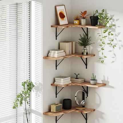 Artiss Floating Wall Shelf Corner Shelves Set of 4 Wood.