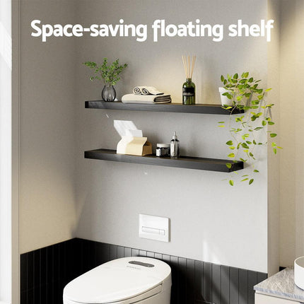 Artiss Floating Wall Shelf Set of 2 Black 90CM.
