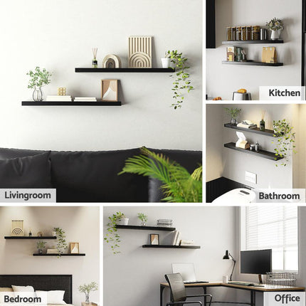 Artiss Floating Wall Shelf Set of 2 Black 90CM.