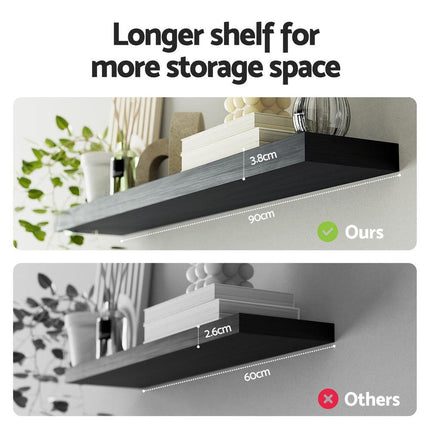 Artiss Floating Wall Shelf Set of 2 Black 90CM.