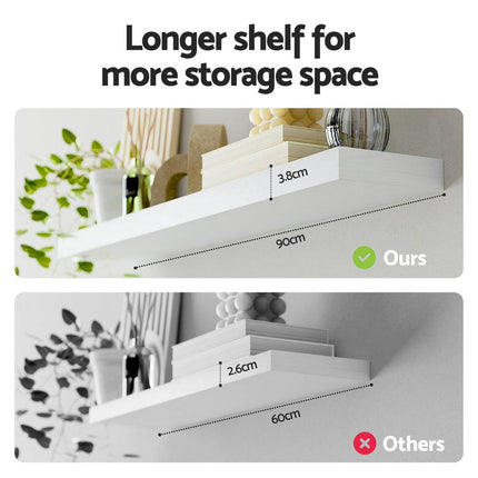 Artiss Floating Wall Shelf Set of 2 White 90CM.