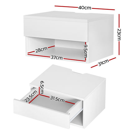 Artiss Floating Bedside Table Nightstand Drawer White.