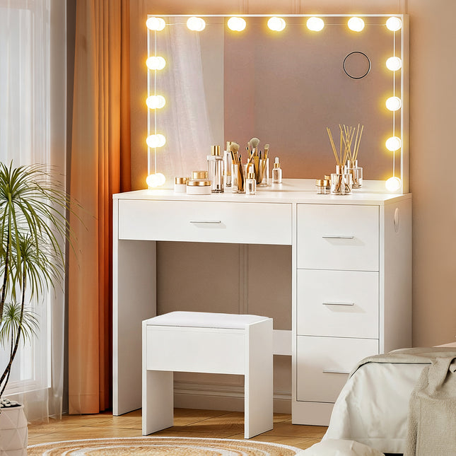 Artiss Dressing Table Set Stool 15 Led Bulbs White Darcy.