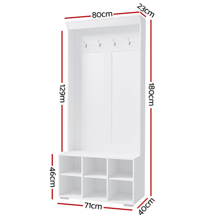Artiss Shoe Rack Cabinet Hall Tree Coat Rack 180CM White.