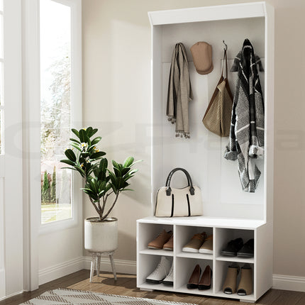 Artiss Shoe Rack Cabinet Hall Tree Coat Rack 180CM White.