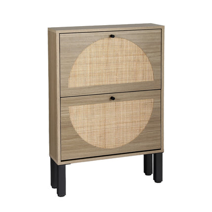 Artiss Shoe Rack Cabinet 2 Drawers Rattan 6 Pairs.