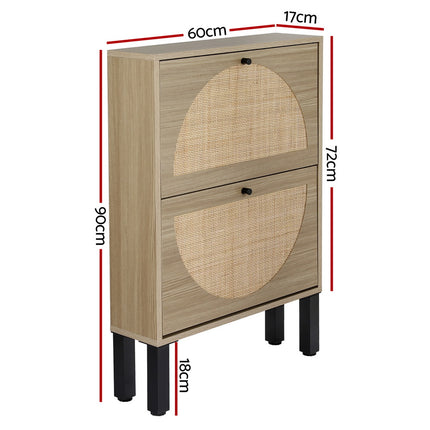 Artiss Shoe Rack Cabinet 2 Drawers Rattan 6 Pairs.