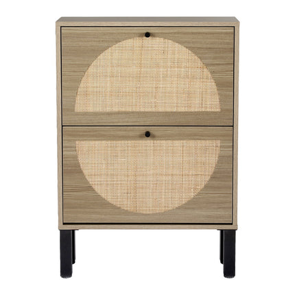 Artiss Shoe Rack Cabinet 2 Drawers Rattan 6 Pairs.