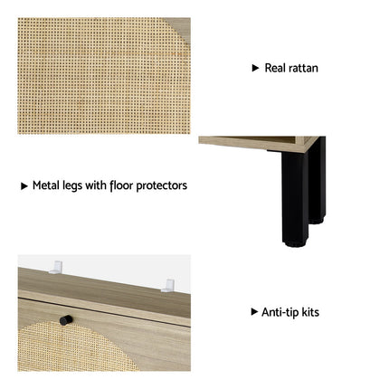Artiss Shoe Rack Cabinet 2 Drawers Rattan 6 Pairs.