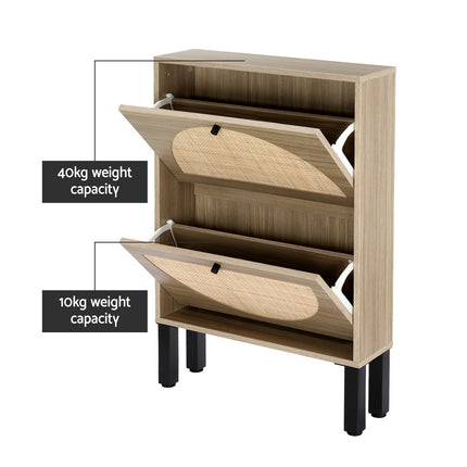 Artiss Shoe Rack Cabinet 2 Drawers Rattan 6 Pairs.