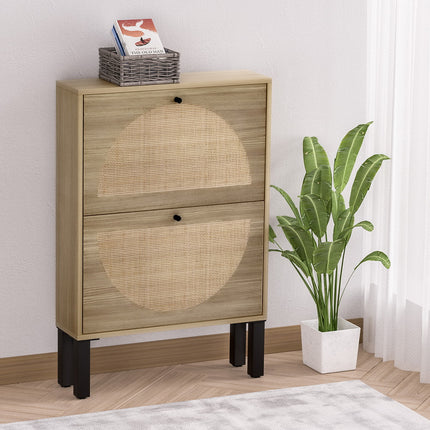 Artiss Shoe Rack Cabinet 2 Drawers Rattan 6 Pairs.