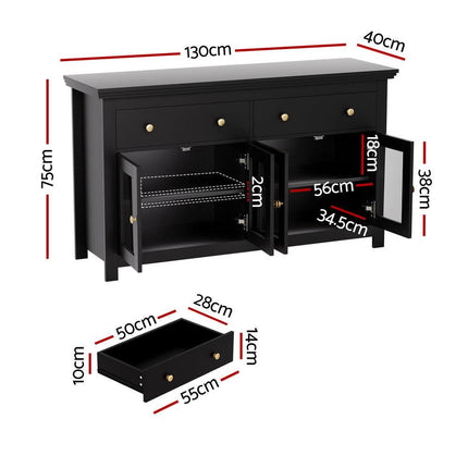 Artiss Buffet Sideboard Storage Cabinet Kitchen Cupboard Clear Door Drawer Black.